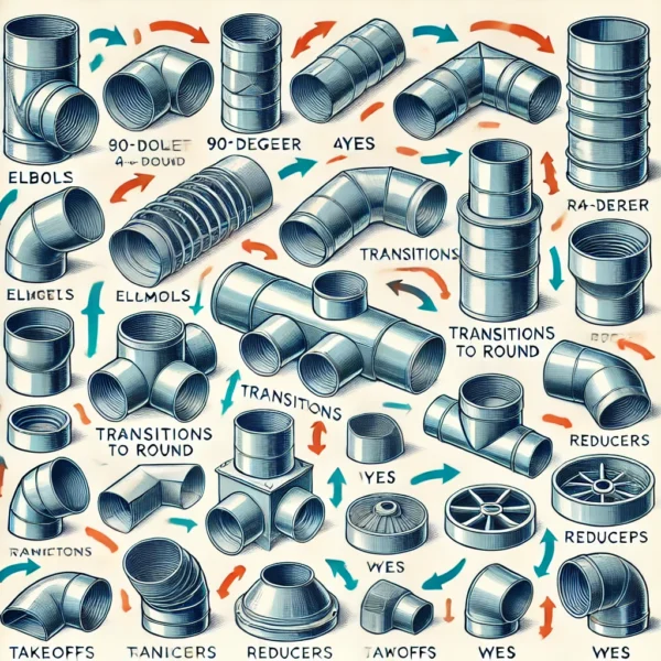 What are the different types of duct fittings used in HVAC systems